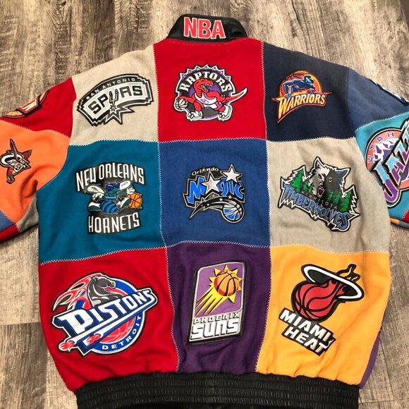 Vintage 90s Y2K Jeff Hamilton NBA Team Patchwork Jacket Mens 6XL Wool Basketball - Picture 3 of 8